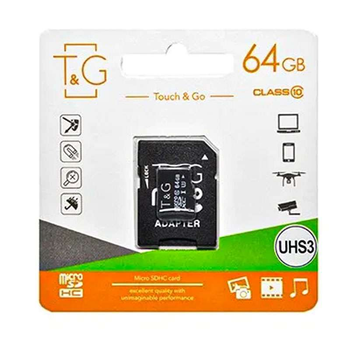 Карта памяти T&G microSDXC (UHS-3) 64 GB class 10 (с адаптером) (Черный) (9861)