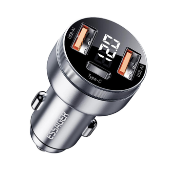 Автомобільний зарядний пристрій Essager 80W 2A+C 3 ports car charger metall silver
