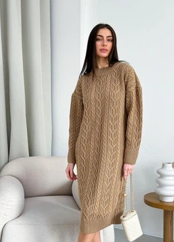 Платье Art Knit с узором жен. Оливия OVERSIZE карамель