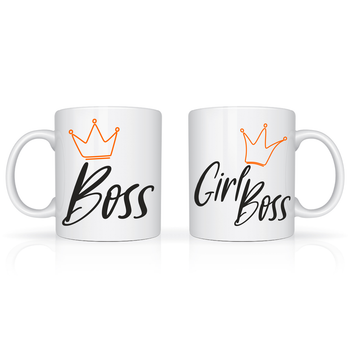 Белые парные кружки (чашки) с оригинальным принтом директору "Boss Girl Boss. Босс Девушка Босса" К001685