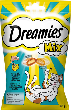  Ласощі для котів Dreamies зі смаком сиру та лосося 60 г (5998749130445)