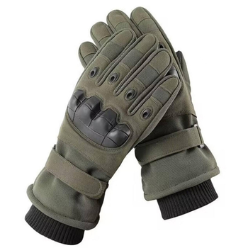 Зимние рукавицы с защитными вставками / Утепленные перчатки с накладкой Touch Screen олива размер L
