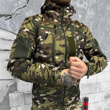 Демісезонна чоловіча Куртка Softshell на флісі з Капюшоном та Липучками під шеврони мультикам розмір 2XL