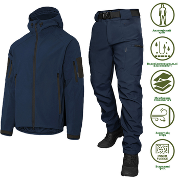 Мужской костюм Куртка + Брюки SoftShell на флисе / Демисезонный Комплект Stalker 2.0 темно-синий размер M