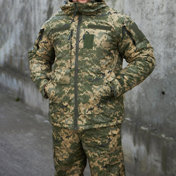 Чоловіча зимова куртка до -20 С з синтепоновим утеплювачем / Вологозахищений мембранний бушлат піксель розмір M