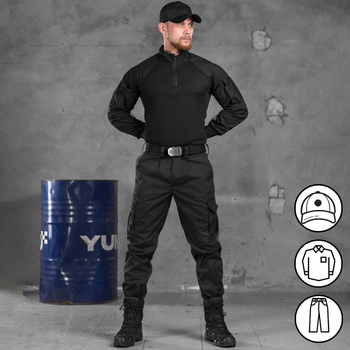 Мужской костюм 3в1 Squad Black Rip-Stop / Форма убакс + брюки + бейсболка черная размер 2XL