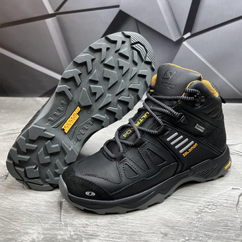 Мужские зимние ботинки с шерстяной подкладкой / Кожаные берцы Salomon S-3 чёрно-жёлтые размер 40