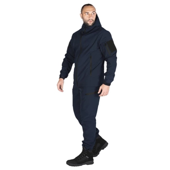 Мужской костюм Удлиненная Куртка + Брюки на флисе / Демисезонный Комплект SoftShell 2.0 темно-синий размер M