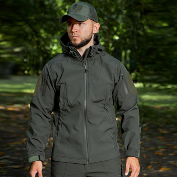 Мужская демисезонная куртка Softshell на флисе хаки / Водоотталкивающая верхняя одежда размер 2XL