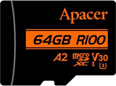 Карта памяти Apacer microSDXC 64GB UHS-I U3 Class 10 + SD-adapter (AP64GMCSX10U8-R)