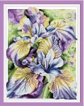 Набір для вишивання за нанесеною на канву схемою "Watercolor iris flower". AIDA 14CT printed 29*35 см