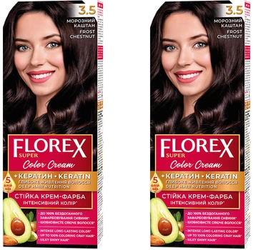 Набор Florex Super Стойкая крем-краска для волос Кератин 3.5 Морозный каштан х 2 шт (4823001604819)
