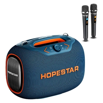 Беспроводная портативная Bluetooth колонка с 2 микрофоном Hopestar PARTYBOX Караоке |BT5.3/USB/AUX/TF, 120 Вт, TWS, 8h | Синий