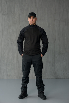 Мужской костюм 3в1 "Black" Rip-Stop / Форма убакс + штаны Kayman + бейсболка черный цвет с липучками под шевроны 54