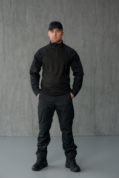 Мужской костюм 3в1 "Black" Rip-Stop / Форма убакс + штаны Kayman + бейсболка черный цвет с липучками под шевроны 46