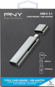 Czytnik kart USB PNY Technologies USB-C Card Reader / USB-A Adapter (R-TC-UA-3N1E01-RB)