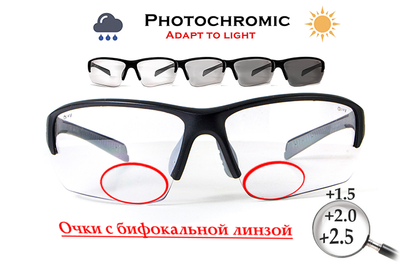 Біфокальні фотохромні захисні окуляри Global Vision Hercules-7 Photo Bif (+2.5) Прозорі