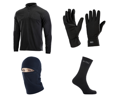 M-tac комплект зимняя балаклава, перчатки, носки, кофта тактическая чёрные 3XL