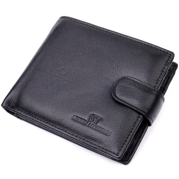 Мужской горизонтальный бумажник из натуральной кожи ST Leather с монетницей черного цвета (bg224fash44)