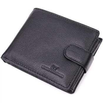 Чоловічий гаманець із натуральної шкіри ST Leather чорного кольору для документів та карт (bg224fash80)