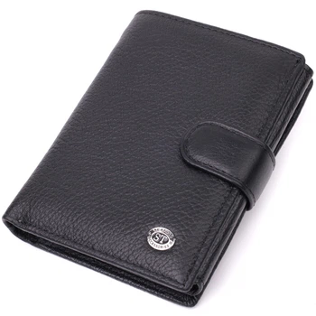 Солидный мужской бумажник из натуральной кожи ST Leather Wallet 22467 Черный