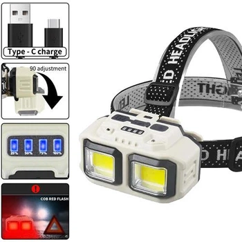 Фонарь налобный HX-816-2COB (white+red), Waterproof, 1x18650, ЗУ Type-C, Box