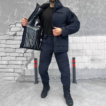 Мужской зимний костюм на синтепоне с подкладкой OMNI-HEAT / Куртка + брюки Softshell синие размер M