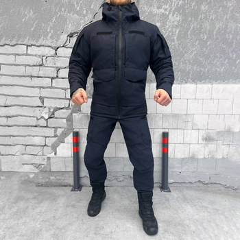 Мужской зимний костюм на синтепоне с подкладкой OMNI-HEAT / Куртка + брюки Softshell синие размер S