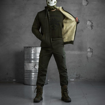 Чоловічий зимовий костюм "Shredder" Softshell на овчині / Комплект куртка + штани олива розмір 2XL