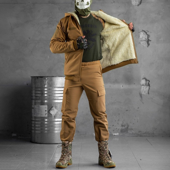 Чоловічий зимовий костюм "Shredder" Softshell на овчині / Комплект куртка + штани койот розмір 2XL