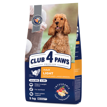 Сухой корм Club 4 Paws Adult Medium & Large Breeds Light - сухой корм с индейкой для средних и крупных собак склонных к ожирению (контроль веса) 5 кг (B4571101)
