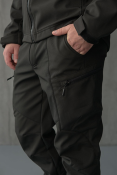 Брюки мужские SoftShell для полиции на флисе с высокой посадкой / Ветро и водозащитные штаны 3XL