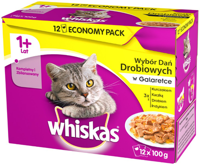 Mokra karma dla kotów Whiskas z mięsem drobiowym 12 x 100 g (5900951026577)