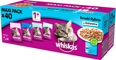Вологий корм для котів Whiskas 1+ Рибні смаки в желе 40 x 100 г (3065890151994)