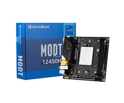 Мат.плата с процесором Maxsun MoDT 12450H ITX WIFI, i5-12450H (4P(HT) 3.3-4.4Ghz+4E), Int.Video(CPU), 4xSATA3, 1xPCI-E 8x 4.0, 2*M.2 4.0, 1*M.2 3.0, Intel AC9560, RTL8125B+RTL8111H, VGA/DP/2*HDMI, mini-ITX