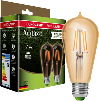Філаментна лампа EUROLAMP LED ST64 680 Lm E27 3000K 2шт