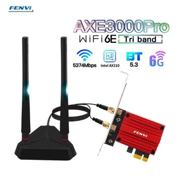 Мережева карта Fenvi AX210 Wi-Fi 6E + BT 5.3, PCI-E із зовнішньою виносною антеною 5734 Mbps MU-MIMO