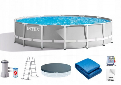 Бассейн каркасный Intex 26720 427-107 см фильтр-насос + лестница + подстилка + тент