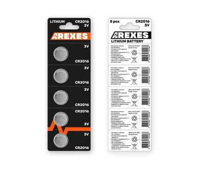 Батарейка литиевая Arexes Cr 2016, 5 штук в блистере
