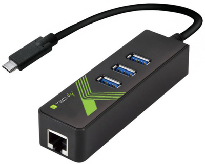 Hub USB-C Techly IDATA USB-ETGIGA-3C2 USB 3.0 3-port + Ethernet Black
