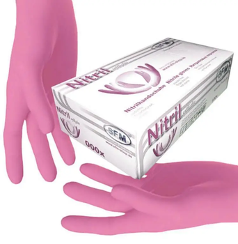 Перчатки нитриловые розовые без пудры нестерильные SFM размер M 100шт./уп