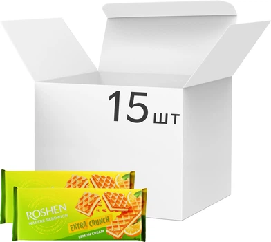 Упаковка вафель Roshen Wafers Sandwich Crunch Лимон 142 г х 15 шт (4823077642067)