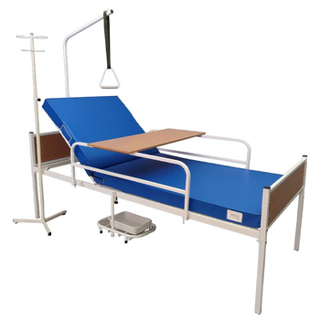 Кровать медицинская функциональная Riberg АНС-11-02 с электроприводом с матрасом боковыми поручнями столиком прикроватной трапецией подставкой под судно и штативом для капельницы