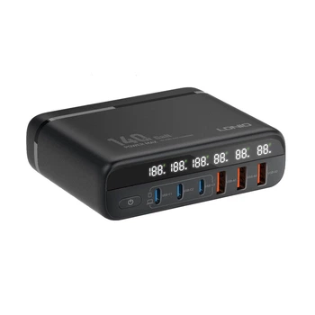 Зарядное устройство LDNIO 140W GaN с шестью портами (3U+3C) PD/QC и дисплеем Black (A6140C)