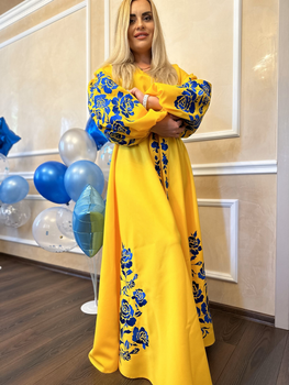 Жіноча вишита сукня з трояндами 2XL синьо-жовта (7)