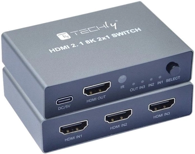 Przełącznik wideo Techly HDMI 8K/60Hz 2m HDCP 2.3 (IDATA HDMI-2138KT)