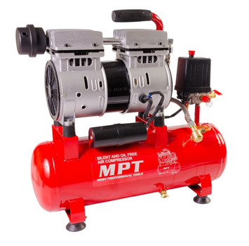 Компрессор бесшумный MPT PROFI OIL FREE, 10 л, 600 Вт, 1450 об/мин, 7 атм. Red and Black (MAC60103S)