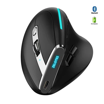 Вертикальная мышь беспроводная Zelotes F-36 с аккумулятором и RGB подсветкой 2,4G+Bluetooth Black