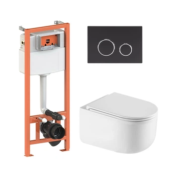 Подвесной унитаз Taurus Ultra Quiet 485×360×350 + комплект инсталляции Nest 4 в 1 (круглая клавиша Matt Black)