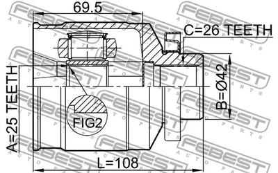 ШРКШ (ШРУС) внутрішній 25x42x26 TUCSON 2.0 04- Пр., FEBEST (1211TUCRH)